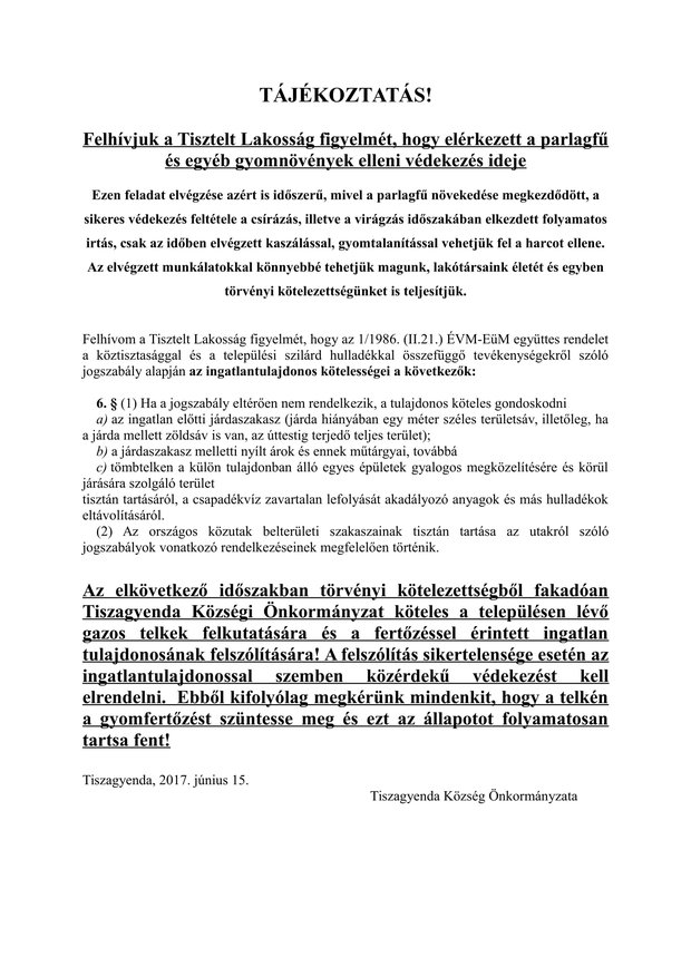 Parlagfű elleni védekezés 2017