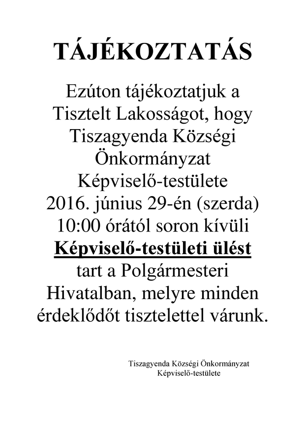 Soron kívüli képviselő-testületi ülés