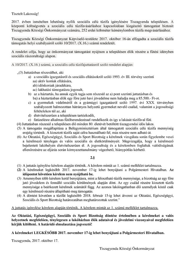 Szociális célú tűzifa 2017