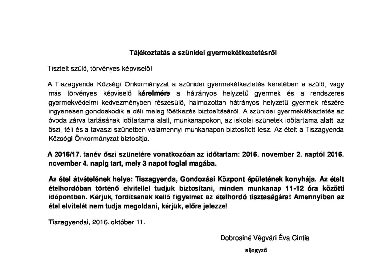 Szünidei gyermekétkeztetés