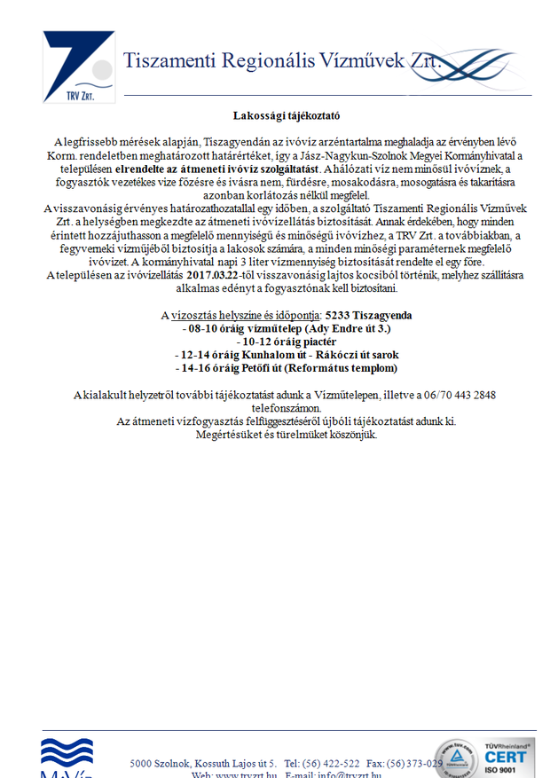 Lakossági tájékoztató